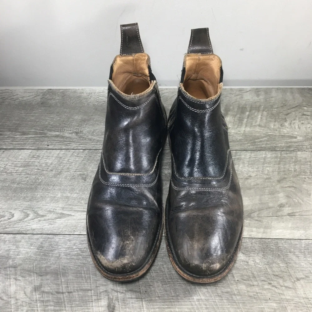 Bed Stu Prato Men’s Black Rustic Leather Slip-On Chelsea Cobbler Series Boots 9
